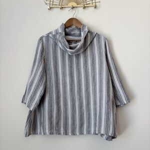 Bryn Walker Etta Linen Cowl Neck Top Medium Striped Lagenlook